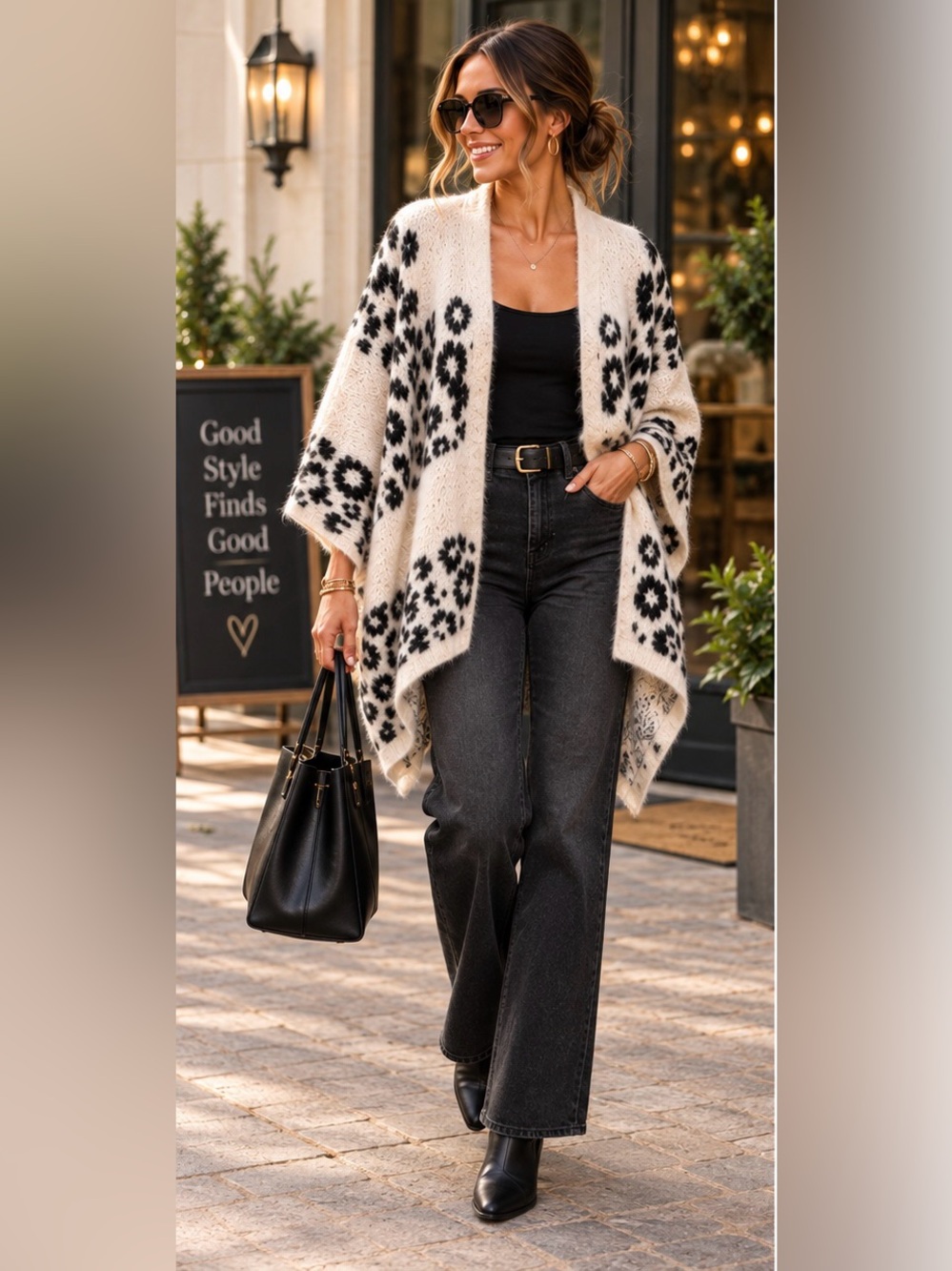 Fuzzy Leopard Print Open Front Cardigan Poncho Cream Black | OS | BNWOT